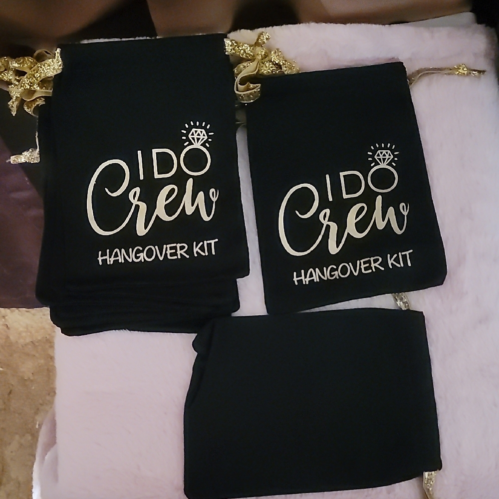 Set Of 9 Black 'I Do Crew' Hangover Kit Bags